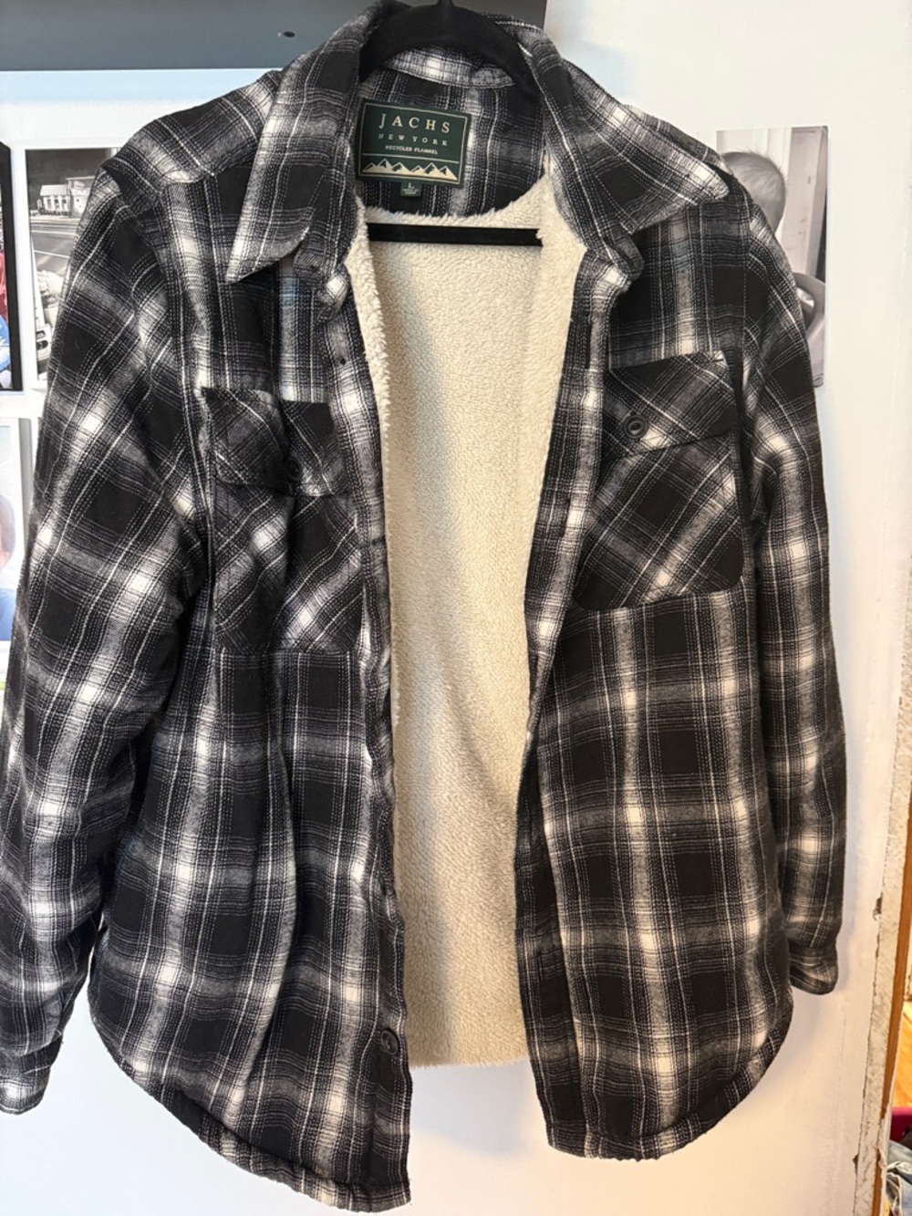 JACHS New York Black & White Plaid Sherpa-Lined Flannel Jacket
